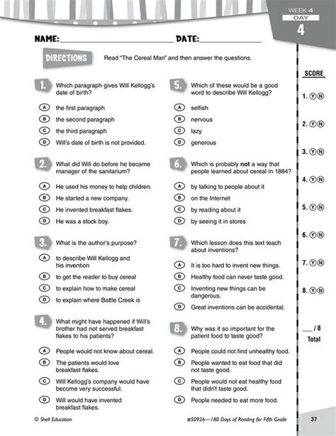tutorial notes week 13 day directions read the text and then answer the questions. . 50926 180 days of reading for fifth grade answer key week 4